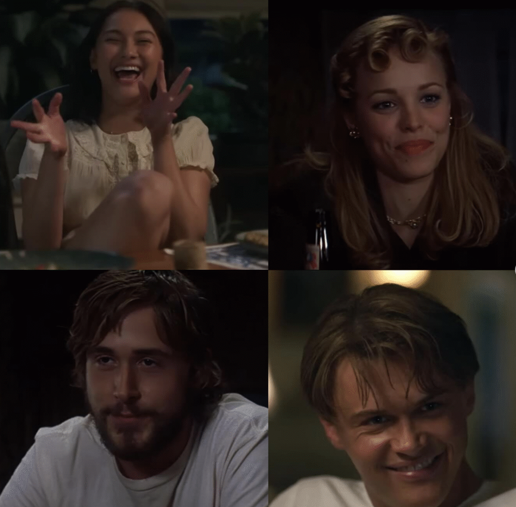 Lola Tung as Belly and Christopher Briney as Conrad Fisher. Ryan Gosling as Noah Calhoun and Rachel McAdams as Allie Hamilton.