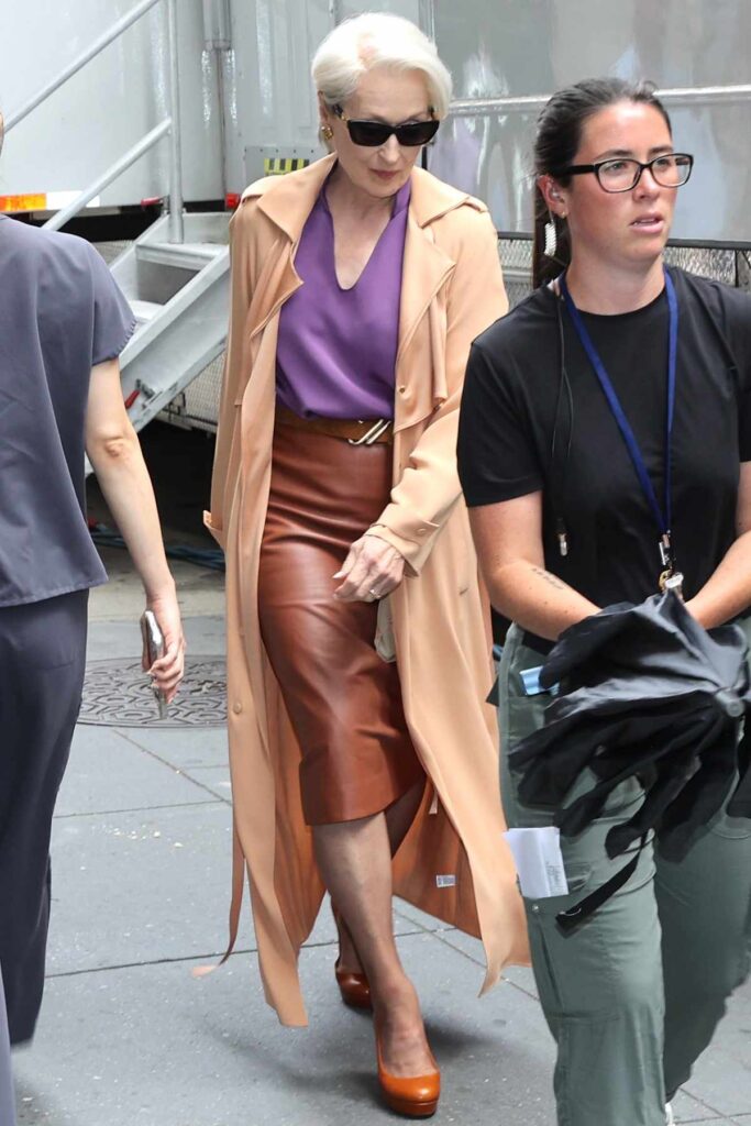 Meryl Streep filming The Devil Wears Prada 2 in New York City.